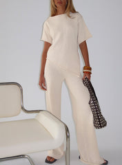 Calisse Knit Wide Leg Pants Beige