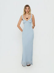 Aymi Frill Bust Detail Maxi Dress Blue Stripe