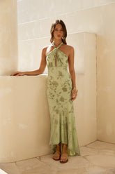 Following Fate Halter Maxi Dress Green