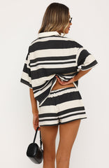 Catch My Love Relaxed Shorts Charcoal Stripe