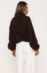 Calm Before The Storm Zip Front Fleece Sweater Chocolate