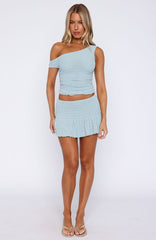 Break The Limits Shirred Mini Skirt Powder Blue