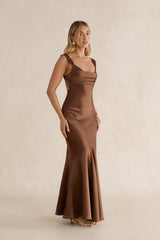Wish From An Angel Satin Maxi Dress Brown