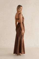 Wish From An Angel Satin Maxi Dress Brown