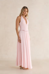 Paradise Falls Plisse Halter Maxi Dress Light Pink