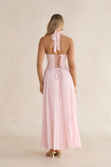 Paradise Falls Plisse Halter Maxi Dress Light Pink