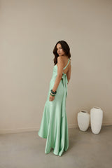 Champagne Chat One Shoulder Maxi Dress Green