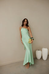 Champagne Chat One Shoulder Maxi Dress Green