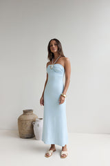 Karmic Blessing Strapless Halter Maxi Dress Blue