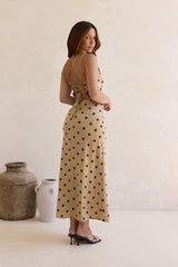 On The Sky Lace Polka Dot Maxi Dress Brown