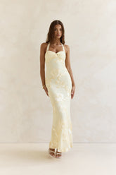 Skybloom Mesh Halter Maxi Dress Yellow