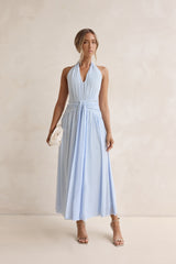 Robin Mesh Halter Maxi Dress Blue
