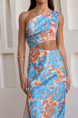 When In Bloom One Shoulder Maxi Dress Blue