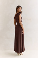 Coffee And Wine Mesh Off Shoulder Maxi Dress Brown