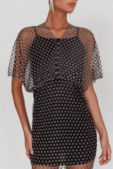 Astra Diamante Fishnet Midi Dress Black