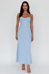 Nerida Twist Back Maxi Dress Steel Blue
