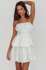 Zilara Bubble Hem Bow Mini Dress Jacquard White