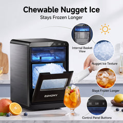 Portable Nugget Ice Maker – Compact Countertop Ice Maker Producing Soft Chewable Ice for Home & Events