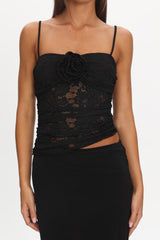 Lorely Lace Rosette Maxi Dress Black