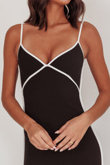She's A Mystery Piping Trim Maxi Dress Black