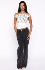 Cherry Charm Cinched Waist Top White Polka Dot