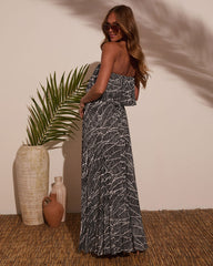 Rosha Printed Strapless Tie Maxi Dress