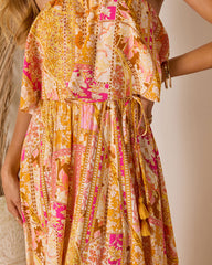 Rosha Printed Strapless Tie Maxi Dress