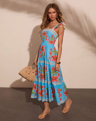 Tropical Reverie Tiered Floral Midi Dress