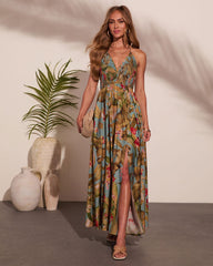 Beautiful Flowers Smocked Halter Maxi Dress