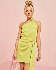 Mabel Satin One Shoulder Front Tie Mini Dress
