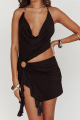 Vari Waist Cut Out Halter Neck Mini Dress Black