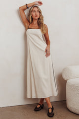 Radiance Contrast Embroidery Midi Dress Oat
