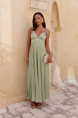 Ray Of Sunlight Plisse Satin Maxi Dress Green