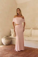 Gracious Glow Off Shoulder Maxi Dress Pink