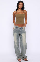 A Minute Later Ribbed Top Olive