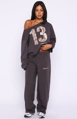 All A Dream Off Shoulder Oversized Long Sleeve Tee Charcoal