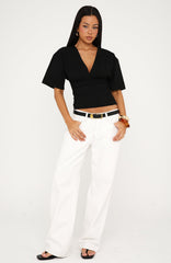 All On The Line V Neck Short Sleeve Top Black