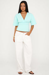 All On The Line V Neck Short Sleeve Top Mint