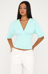 All On The Line V Neck Short Sleeve Top Mint