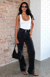 Alyssa High Rise Straight Leg Jeans Black Acid
