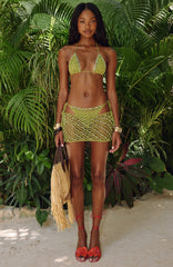 Bare Shore Crochet Beaded Mini Skirt Kiwi