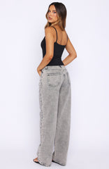 Bring The Style Low Rise Wide Leg Jeans Washed Grey