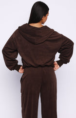 Causing Commotion Terry Boxy Zip Front Hoodie Chocolate