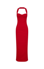 Champagne High Halter Maxi Dress Red