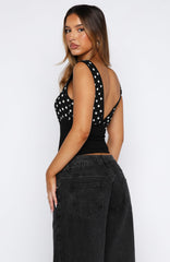 Cherry Charm Cinched Waist Top Black Polka Dot
