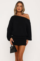 City Glow Off Shoulder Mini Dress Black