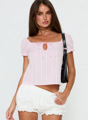 Calthea Puff Sleeve Top Pink Stripe