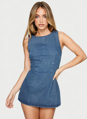 Ainsleigh Shift Denim Romper Mid Blue Wash