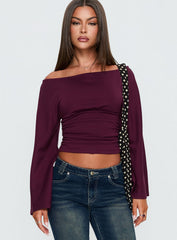 Anastasie Off Shoulder Long Sleeve Top Deep Red