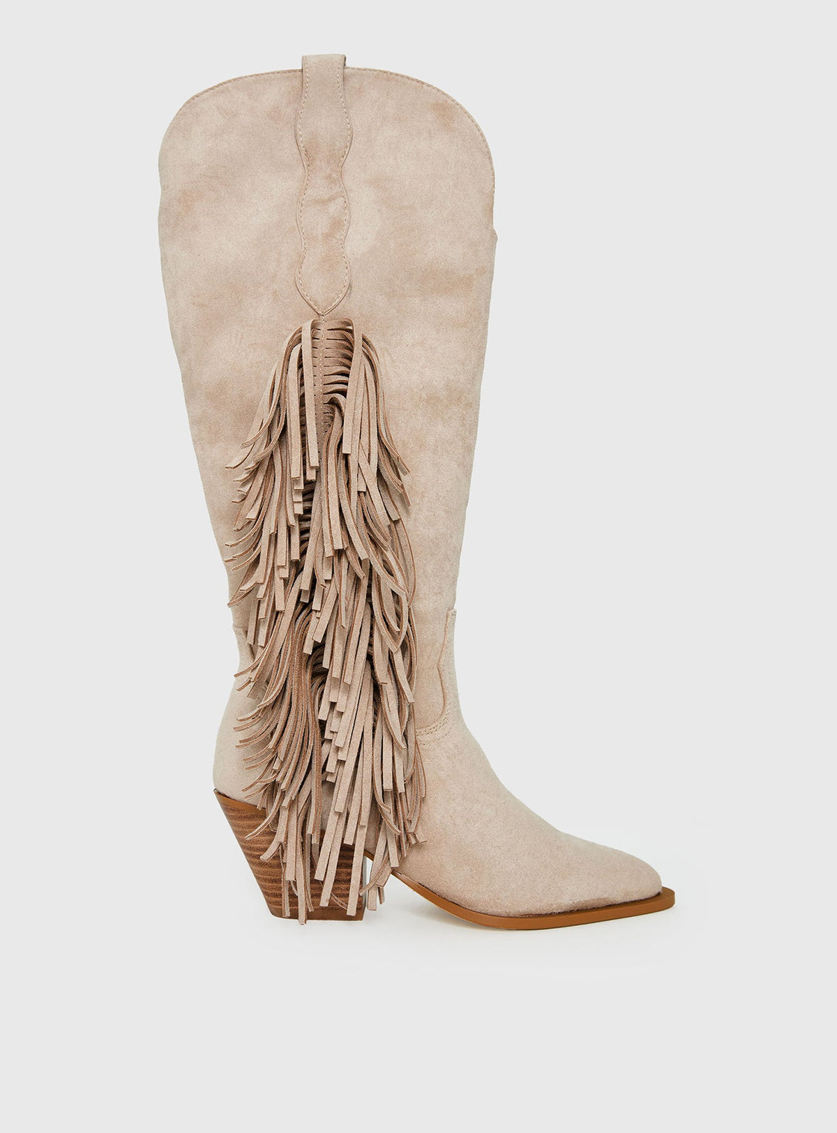 Billini Ardie Faux Suede Tassel Cowboy Boots Light Beige